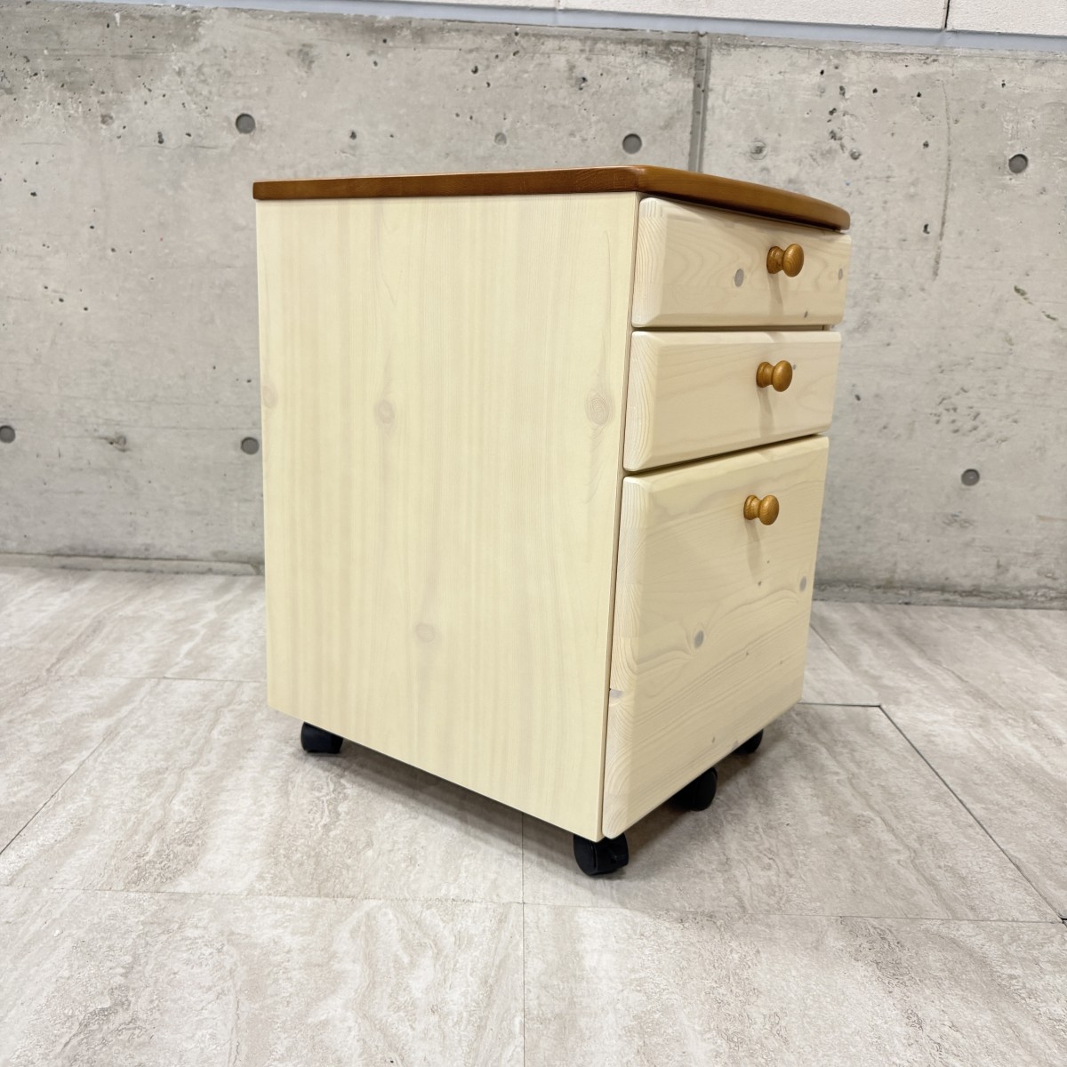 C04070 【直接引取可】 未使用 光製作所 HIKARI ロフトベッド スーム ワゴン 木製 3段引出し キャスター付 学習机 デスク収納 美品（7/10）