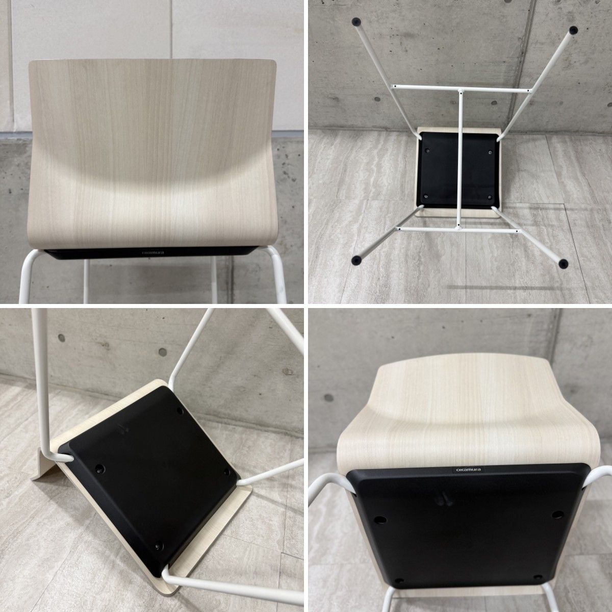 C04118【直接引取可】Okamura オカムラ Sweep スイープ L409 ハイチェア カウンターチェア 成型合板 木目 ホワイト脚 店舗什器（6/10）