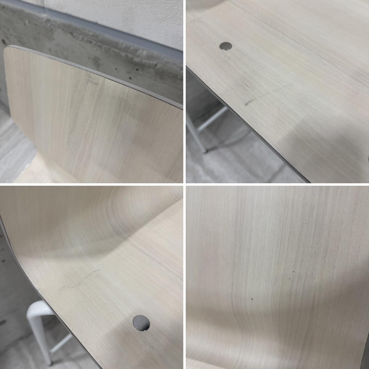 C04118【直接引取可】Okamura オカムラ Sweep スイープ L409 ハイチェア カウンターチェア 成型合板 木目 ホワイト脚 店舗什器（9/10）