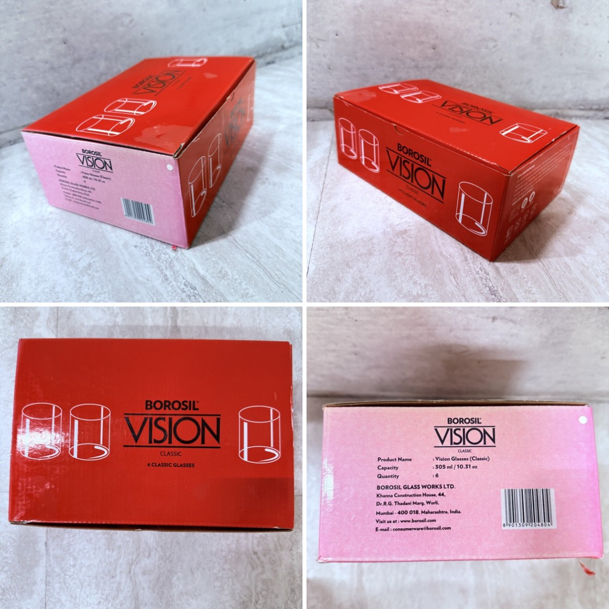 C04122 【直接引取可】 BOROSIL ボロシル VISION GLASS LW 305ml 6個セット 耐熱ガラス グラス 元箱付 美品（3/10）