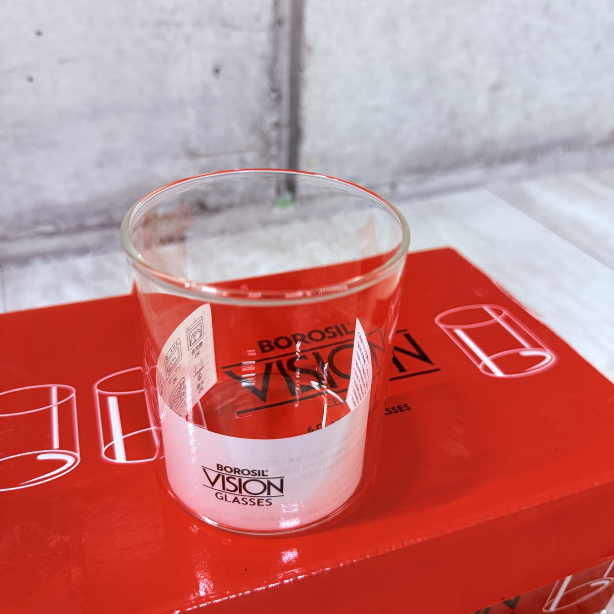 C04122 【直接引取可】 BOROSIL ボロシル VISION GLASS LW 305ml 6個セット 耐熱ガラス グラス 元箱付 美品（6/10）