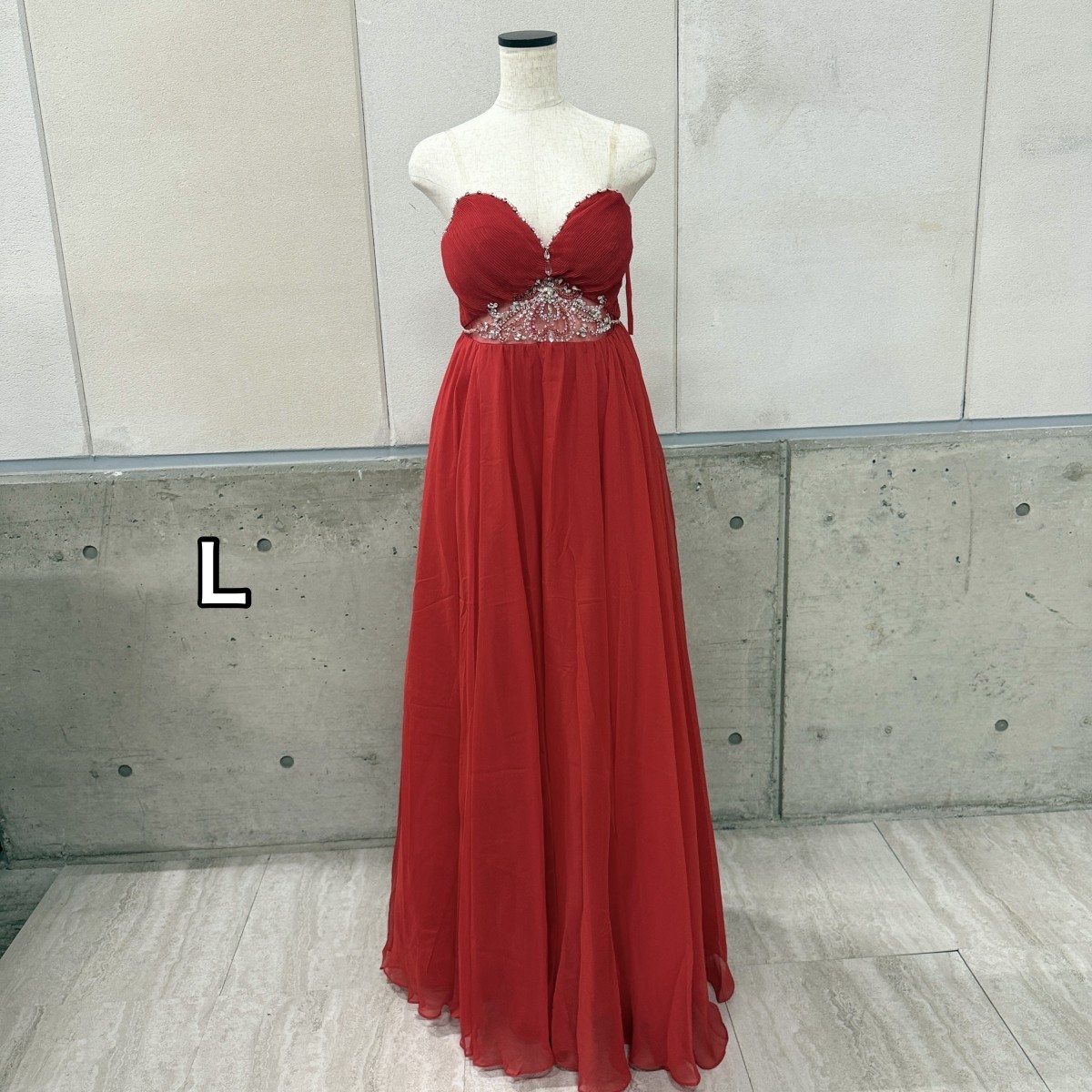 Z04215 【直接引取可】Luxe Style リュクススタイル 51502 ロングドレス L レッド ビジュー Aライン キャバドレス パーティードレス