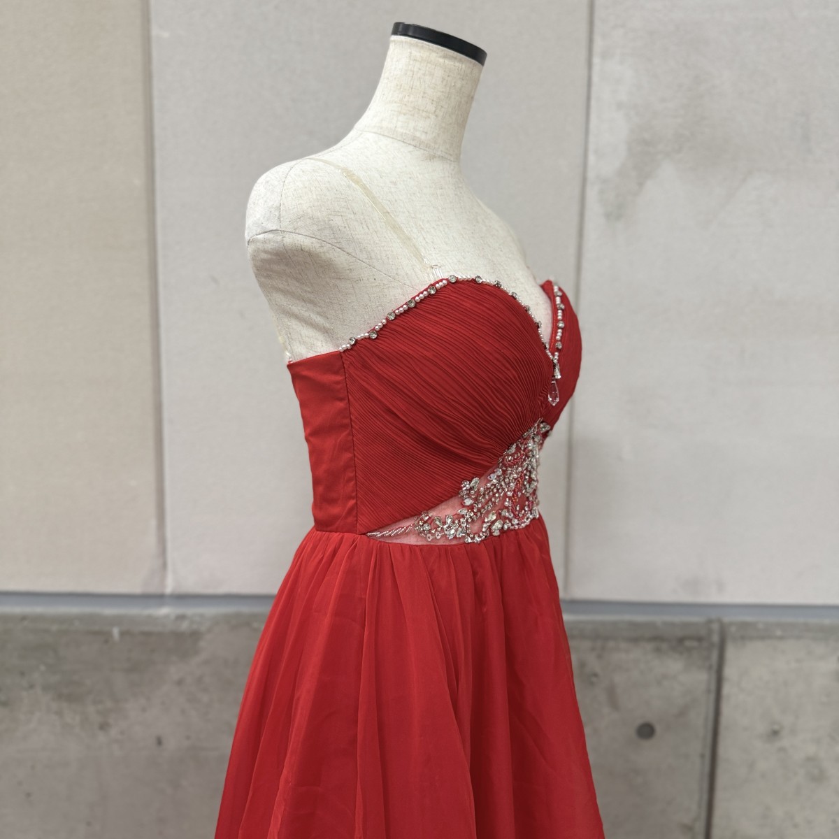 Z04216 【直接引取可】Luxe Style リュクススタイル 51502 ロングドレス S レッド ビジュー シフォン Aライン キャバドレス（4/8）