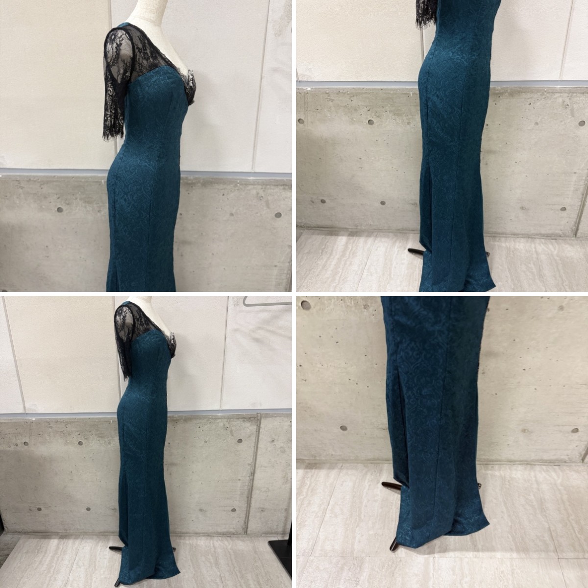 Z04219 【直接引取可】Luxe Style リュクススタイル  XL キャバドレス ロング ワンショルダー 総レース グリーン ビジュー チョーカー付（5/10）