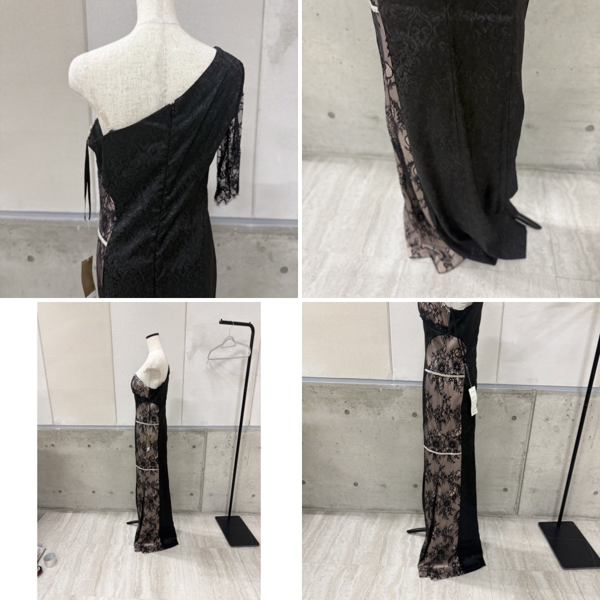 Z04220 【直接引取可】Luxe Style リュクススタイル 51305 L キャバドレス ロング ワンショルダー 総レース ブラック 黒 チョーカー付（8/10）