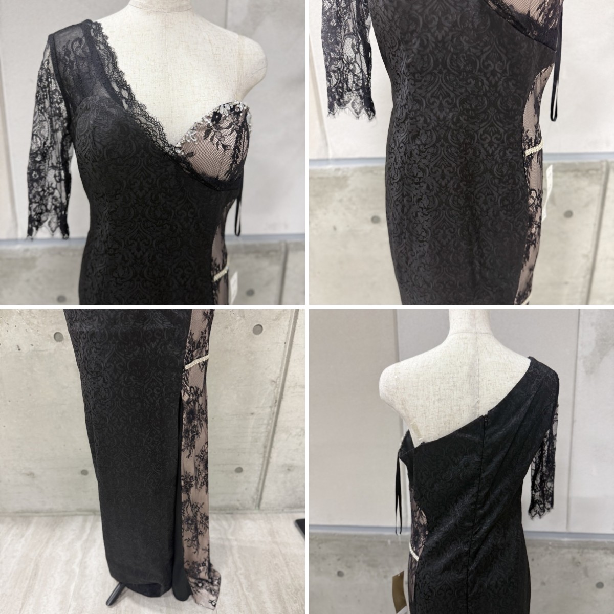 Z04221 【直接引取可】Luxe Style リュクススタイル 51305 XL キャバドレス ロング ワンショルダー 総レース ブラック 黒 チョーカー付（2/8）