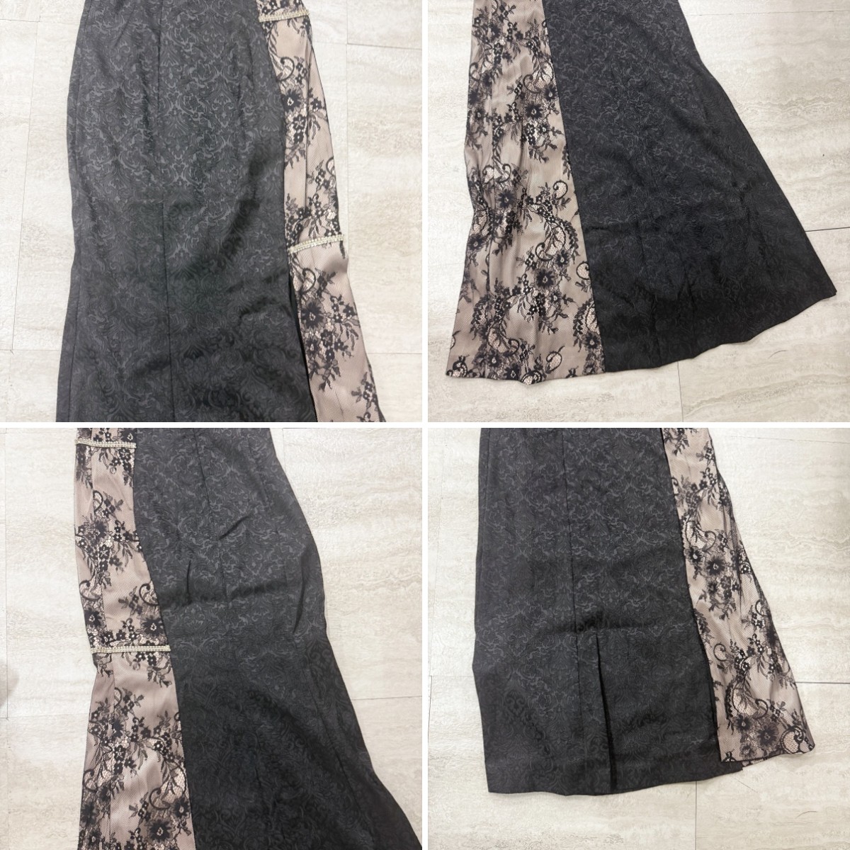 Z04227【直接引取可】タグ付き OKONOGI 51305 ロングドレス S 黒 ワンショルダー レース ビジュー キャバドレス パーティードレス（4/10）