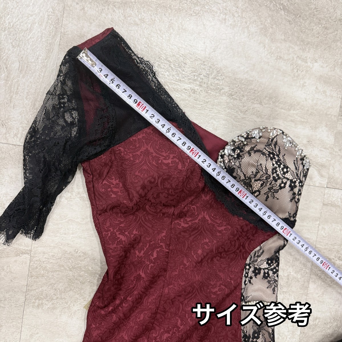 Z04229【直接引取可】タグ付き OKONOGI 51305 ロングドレス M ブルーグリーン ワンショルダー レース ビジュー パーティー キャバドレス（10/10）