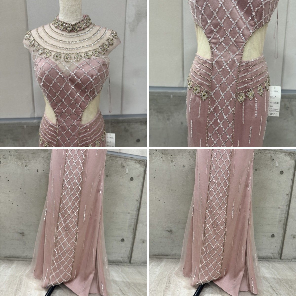 Z04230【直接引取可】未使用 Luxe Style リュクススタイル 19011 M ピンク ロングドレス キャバドレス シアーレース スパンコール ビジュー（2/10）
