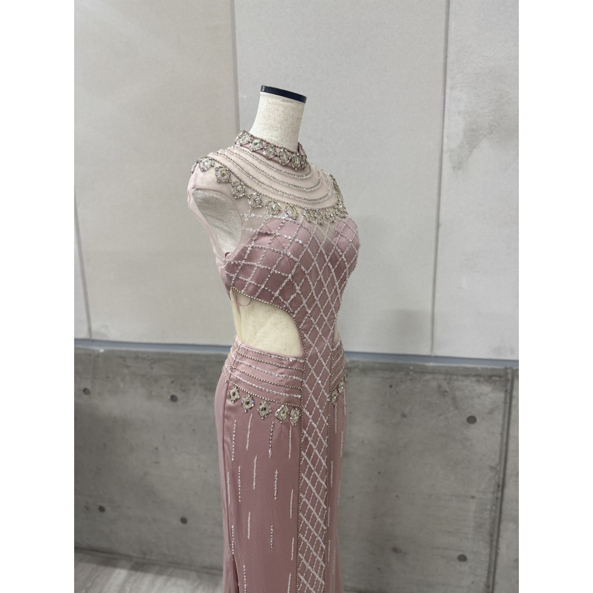 Z04230【直接引取可】未使用 Luxe Style リュクススタイル 19011 M ピンク ロングドレス キャバドレス シアーレース スパンコール ビジュー（10/10）