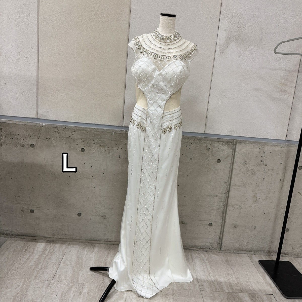 Z04231 【直接引取可】Luxe Style リュクススタイル 19011 L ホワイト ロングドレス キャバドレス スパンコール刺繍 シアーレース ビジュー