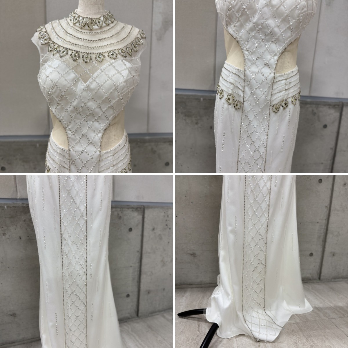 Z04231 【直接引取可】Luxe Style リュクススタイル 19011 L ホワイト ロングドレス キャバドレス スパンコール刺繍 シアーレース ビジュー（2/10）