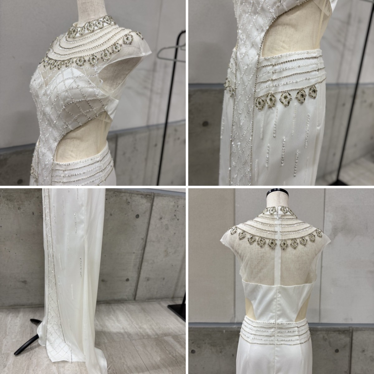 Z04231 【直接引取可】Luxe Style リュクススタイル 19011 L ホワイト ロングドレス キャバドレス スパンコール刺繍 シアーレース ビジュー（4/10）
