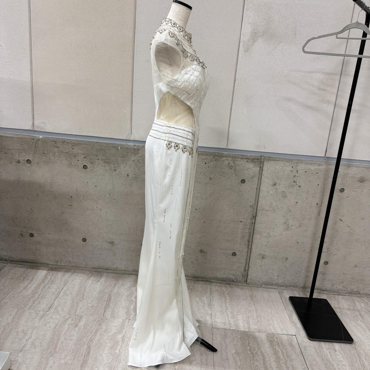 Z04231 【直接引取可】Luxe Style リュクススタイル 19011 L ホワイト ロングドレス キャバドレス スパンコール刺繍 シアーレース ビジュー（10/10）