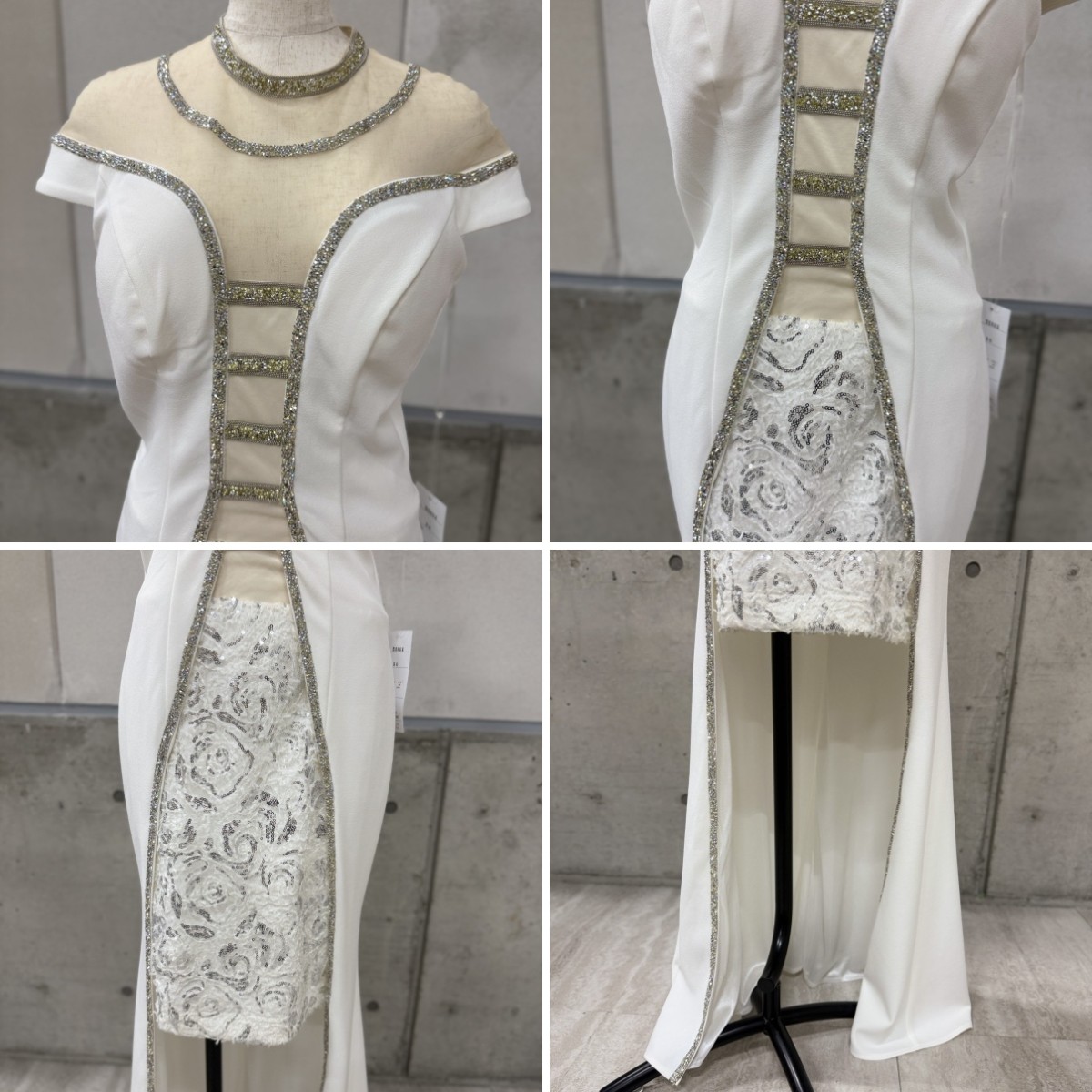 Z04232 【直接引取可】Luxe Style リュクススタイル 51801 XL 白 キャバドレス ショートinロング シアー ビジュー ハイネック 大きいサイズ（2/9）