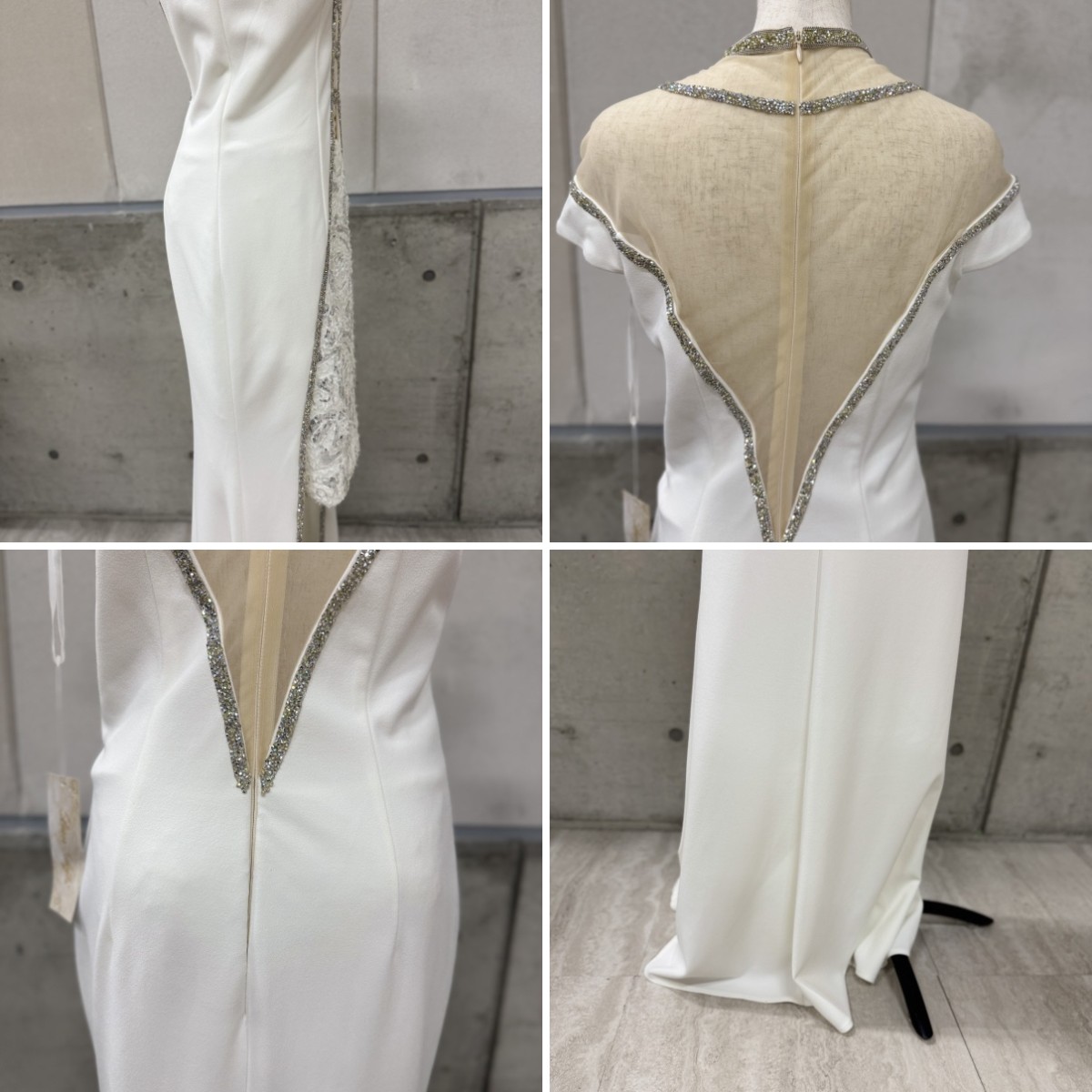 Z04232 【直接引取可】Luxe Style リュクススタイル 51801 XL 白 キャバドレス ショートinロング シアー ビジュー ハイネック 大きいサイズ（5/9）