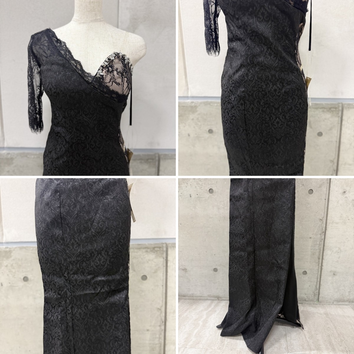 Z04234【直接引取可】LuxeStyle 51305 M ブラック レース ワンショルダー ロングドレス キャバドレス ビジュー タグ付（3/10）