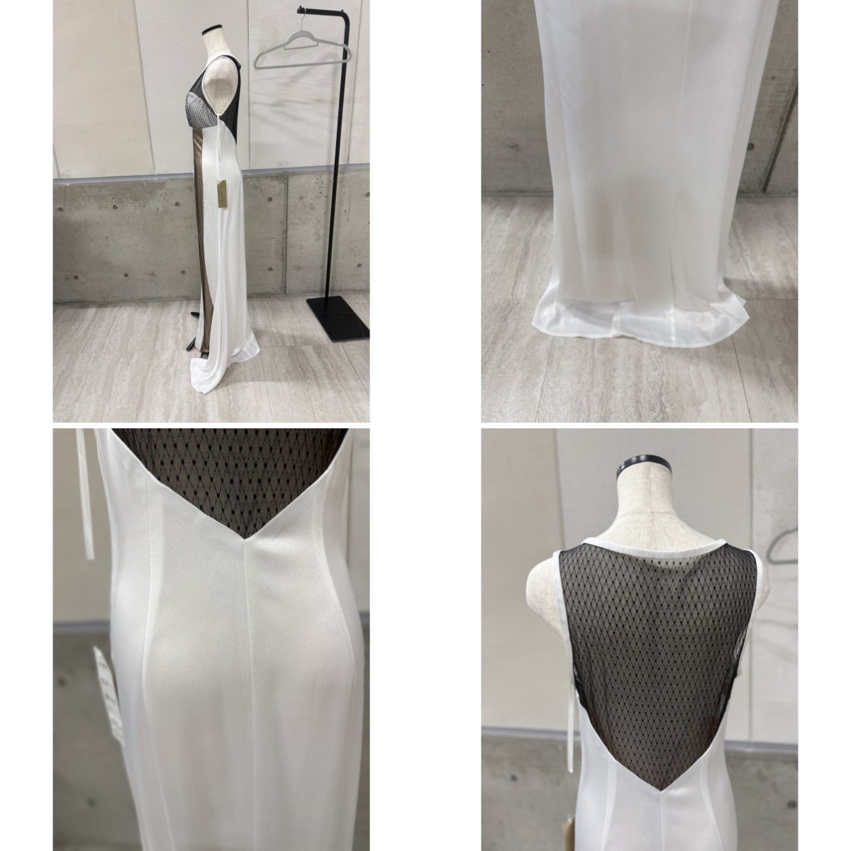 Z04235【直接引取可】LuxeStyle 19009 L ロングキャバドレス ホワイト ブラック メッシュ タイト センタージップ スリット パーティー（3/9）