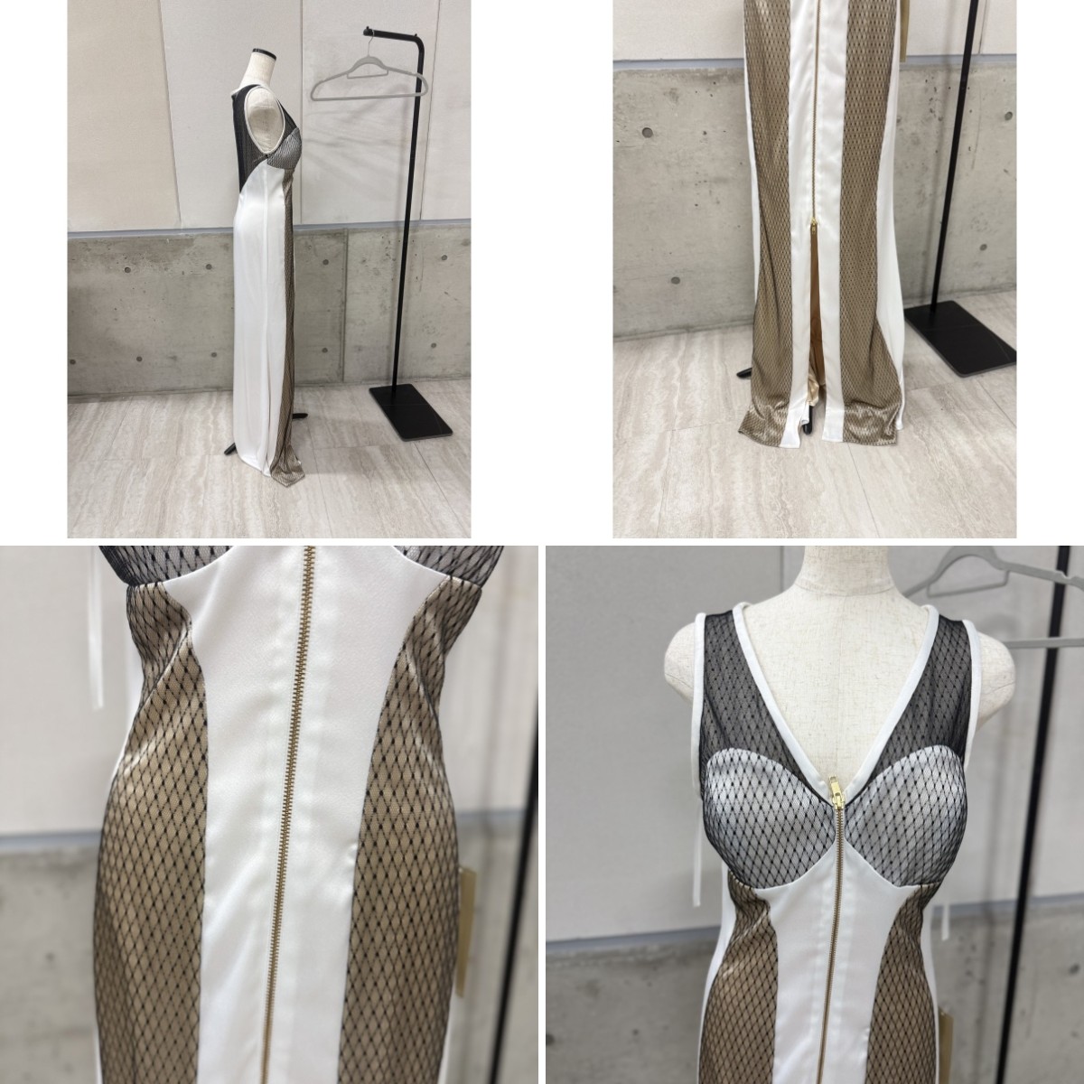 Z04235【直接引取可】LuxeStyle 19009 L ロングキャバドレス ホワイト ブラック メッシュ タイト センタージップ スリット パーティー（9/9）