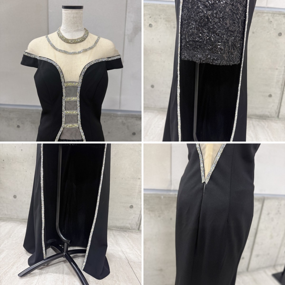 Z04238【直接引取可】LuxeStyle リュクススタイル 51801 ロングドレス XL 黒 ビジュー オフショル シースルー キャバドレス タグ付き（4/10）