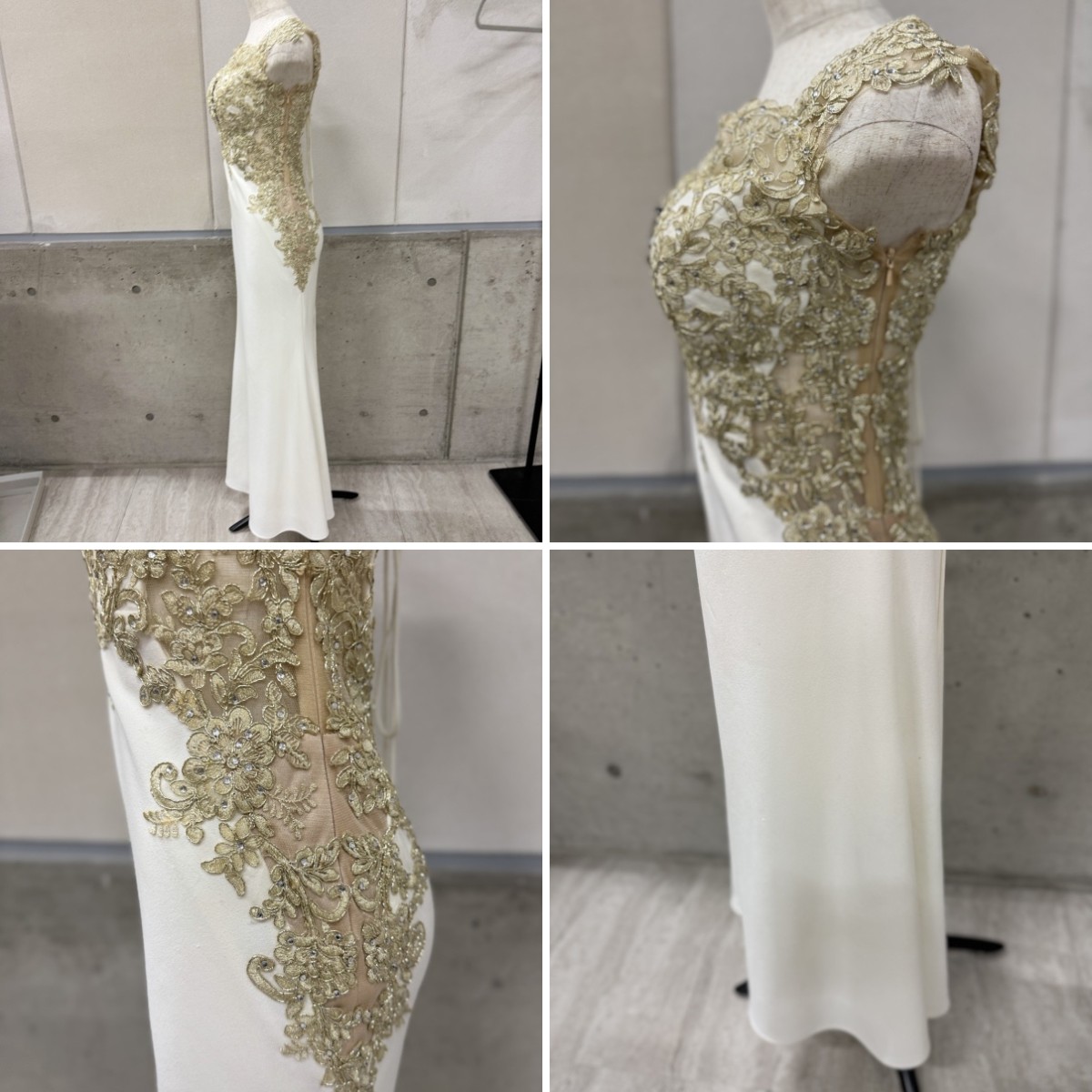 Z04240【直接引取可】LuxeStyle リュクススタイル ロングドレス M 白 ゴールド レース ビジュー 刺繍 編み上げ キャバドレス（5/9）