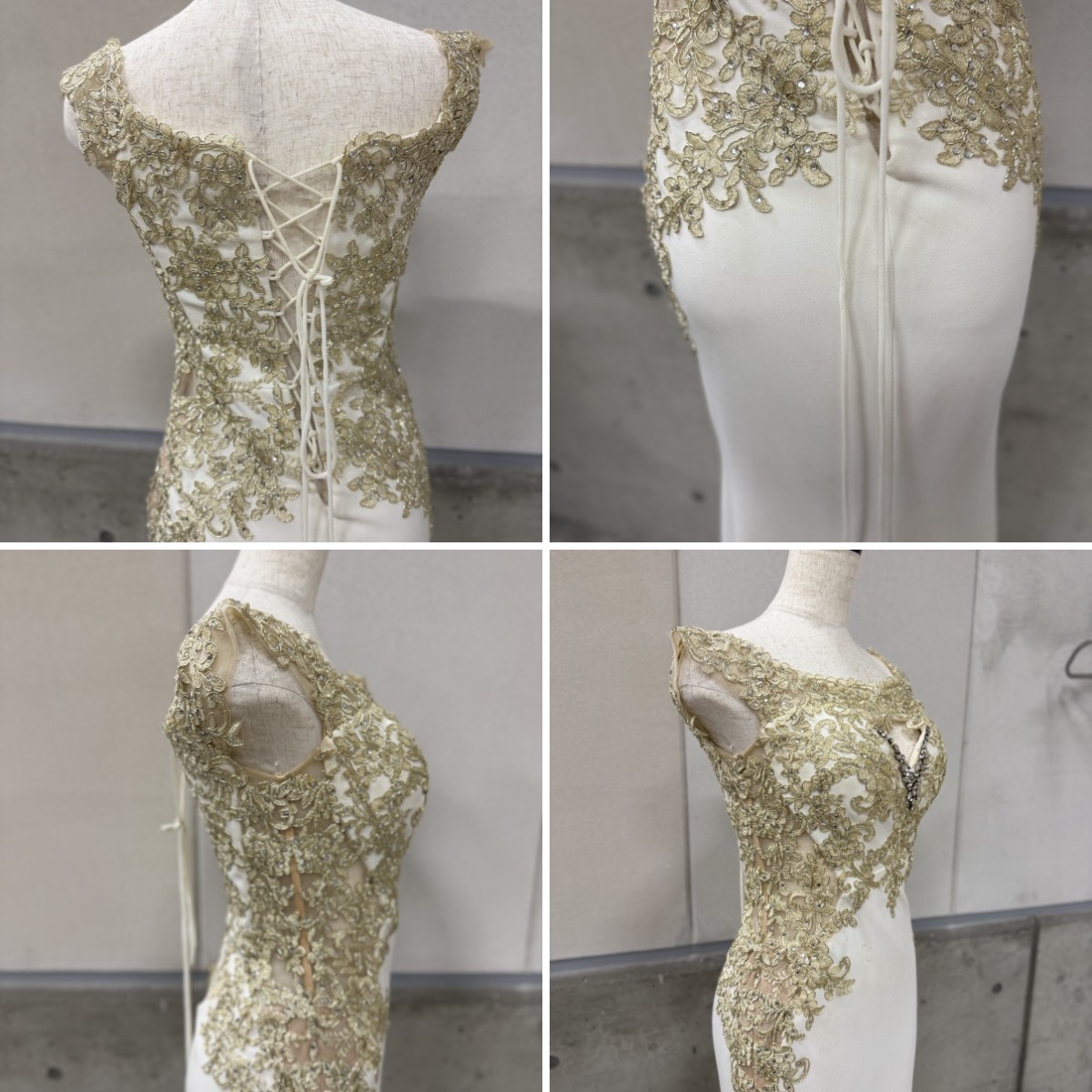 Z04240【直接引取可】LuxeStyle リュクススタイル ロングドレス M 白 ゴールド レース ビジュー 刺繍 編み上げ キャバドレス（7/9）