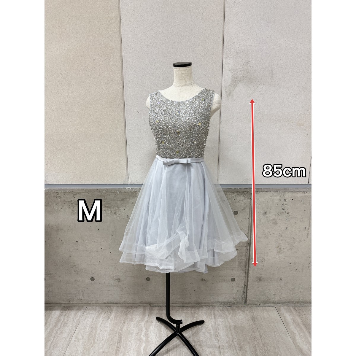 Z04241【直接引取可】EightSTAR Dress dr1811 パーティードレス M シルバー ビジュー スパンコール チュール 結婚式 演奏会 発表会