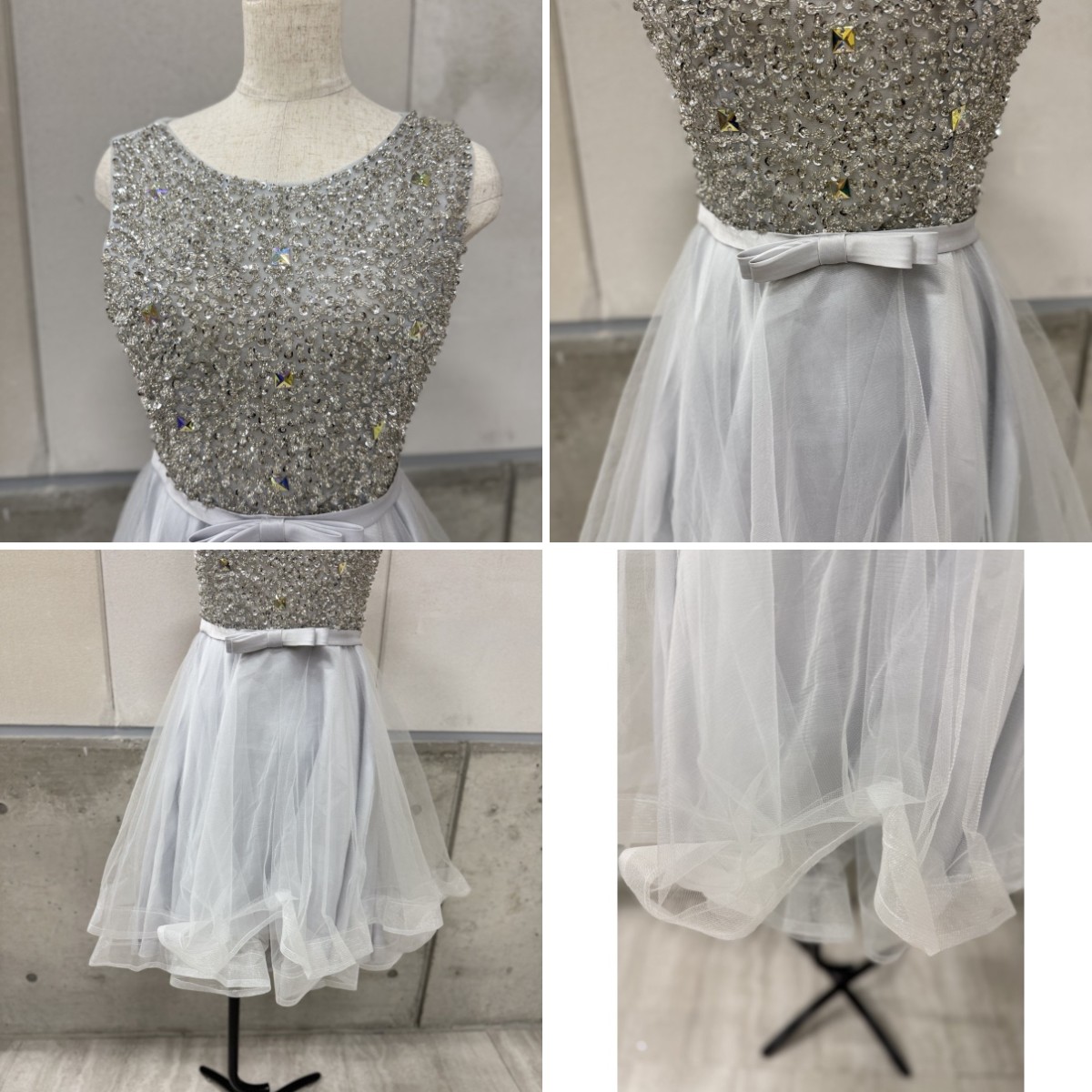 Z04241【直接引取可】EightSTAR Dress dr1811 パーティードレス M シルバー ビジュー スパンコール チュール 結婚式 演奏会 発表会（2/9）