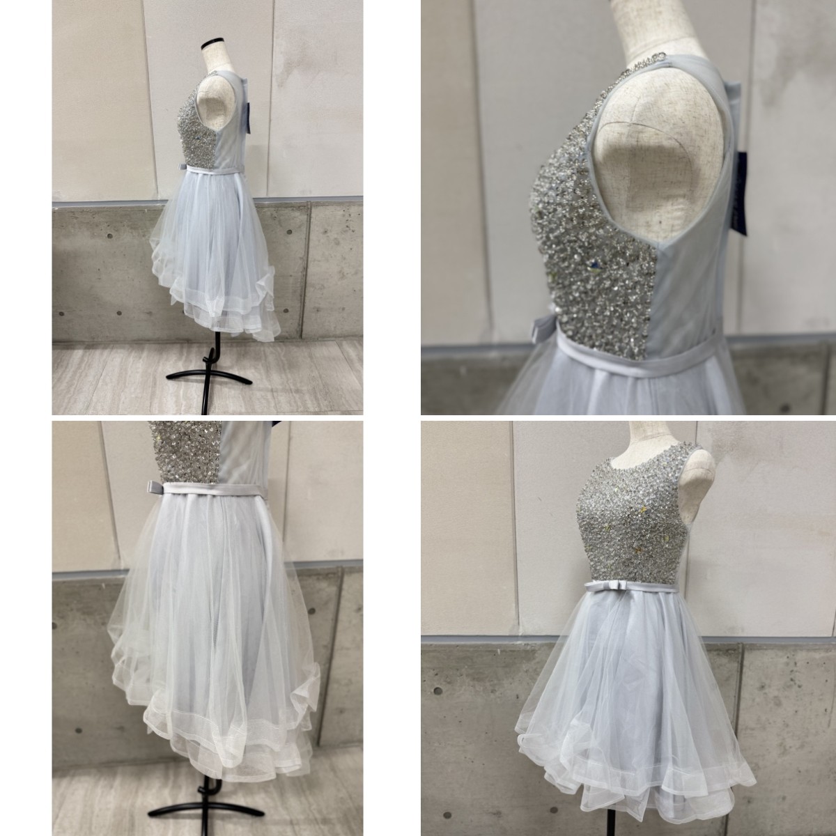 Z04241【直接引取可】EightSTAR Dress dr1811 パーティードレス M シルバー ビジュー スパンコール チュール 結婚式 演奏会 発表会（8/9）