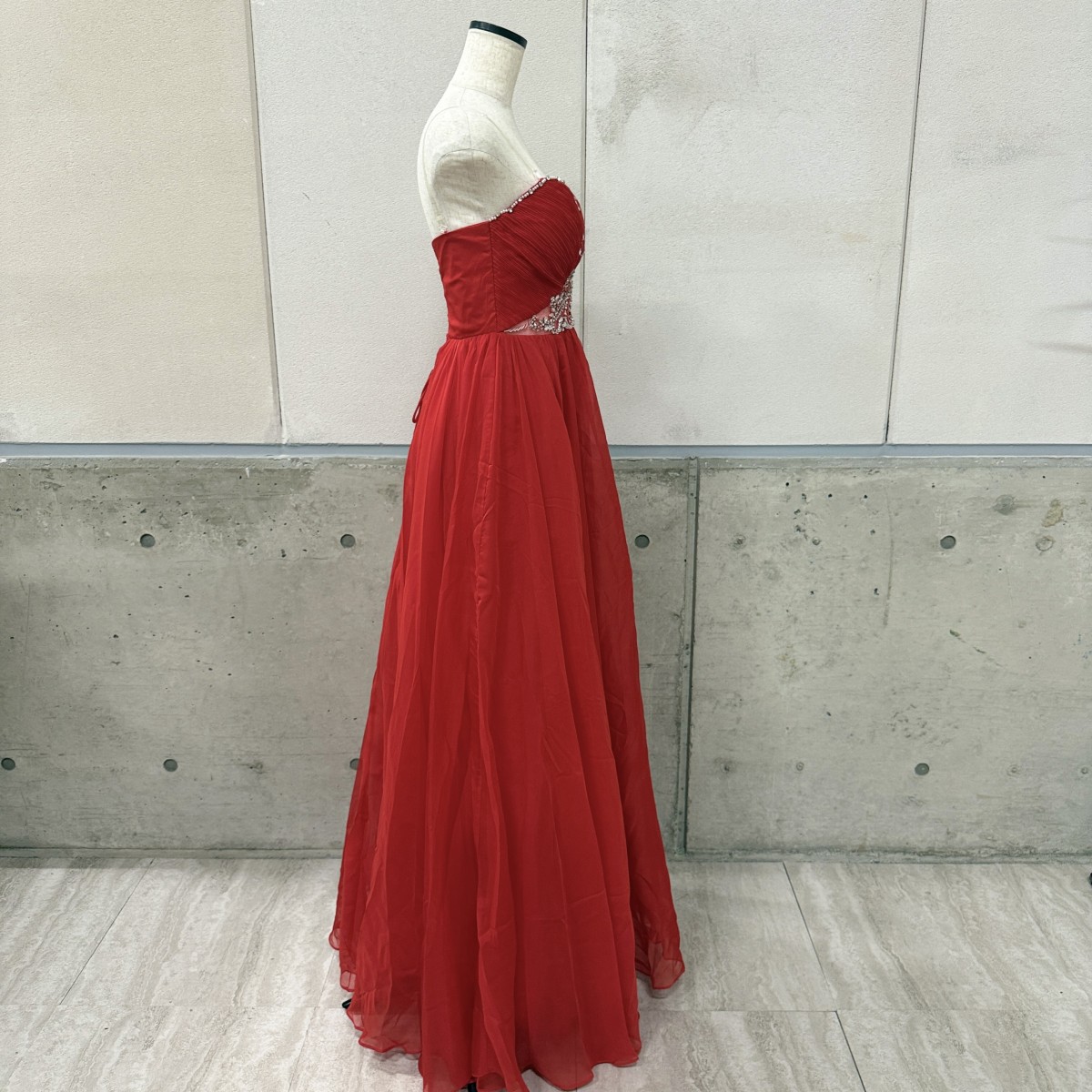 Z04261　LuxeStyle　リュクススタイル　51502　ロングドレス　M　レッド　ビジュー　シフォン　Aライン　キャバドレス　赤　バースデー（4/9）