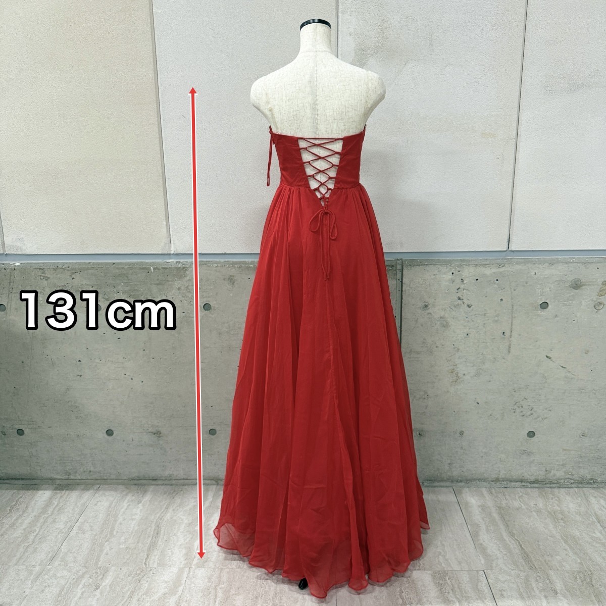 Z04261　LuxeStyle　リュクススタイル　51502　ロングドレス　M　レッド　ビジュー　シフォン　Aライン　キャバドレス　赤　バースデー（6/9）