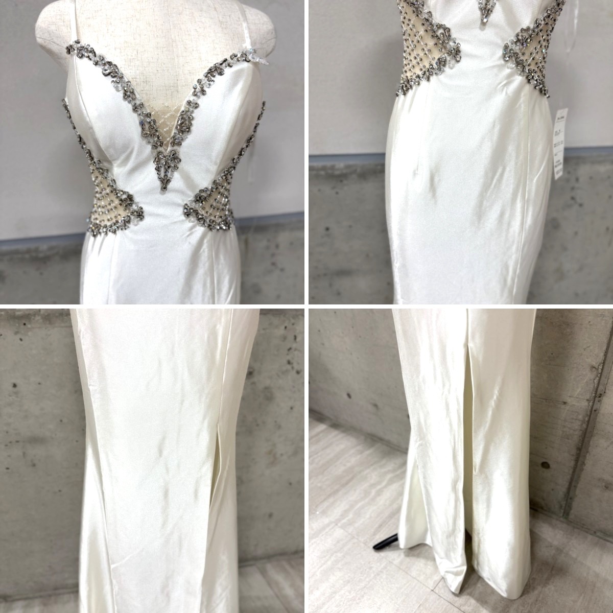 Z04263 【直接引取可】LuxeStyle リュクススタイル 19046 M キャバドレス ロングドレス アイボリー ビジュー サイドシアー タイト Vネック（2/10）